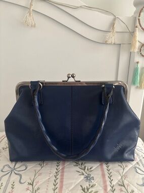 Patricia Nash Navy Leather Frame-Top Satchel